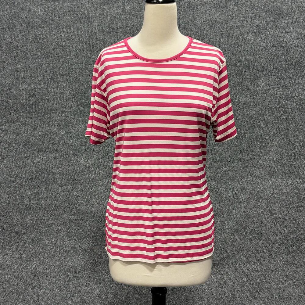 Amanda Smith Shirt Womens Large Pink Stripe Crew Neck Short Sleeve Jersey Top